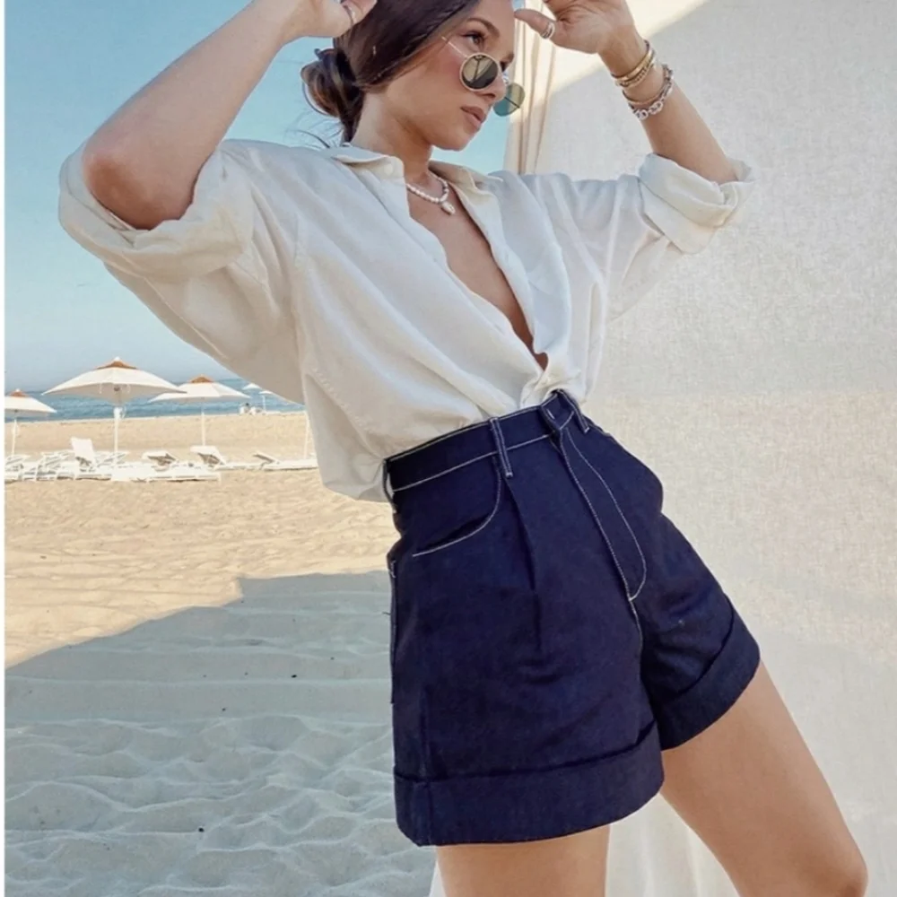WeWoreWhat Indigo Jean Cuff Shorts NWT - Picture 1 of 7